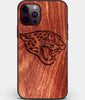 Custom Carved Wood Jacksonville Jaguars iPhone 12 Pro Case | Personalized Mahogany Wood Jacksonville Jaguars Cover, Birthday Gift, Gifts For Him, Monogrammed Gift For Fan | by Engraved In Nature