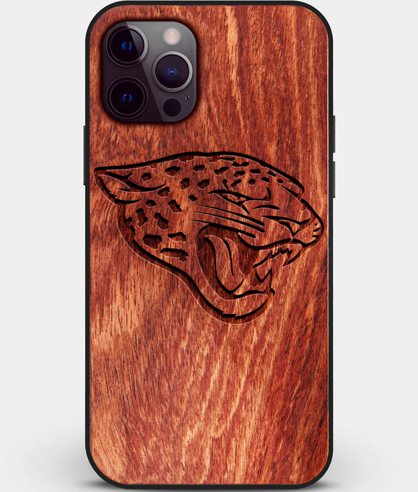 Custom Carved Wood Jacksonville Jaguars iPhone 12 Pro Max Case | Personalized Mahogany Wood Jacksonville Jaguars Cover, Birthday Gift, Gifts For Him, Monogrammed Gift For Fan | by Engraved In Nature