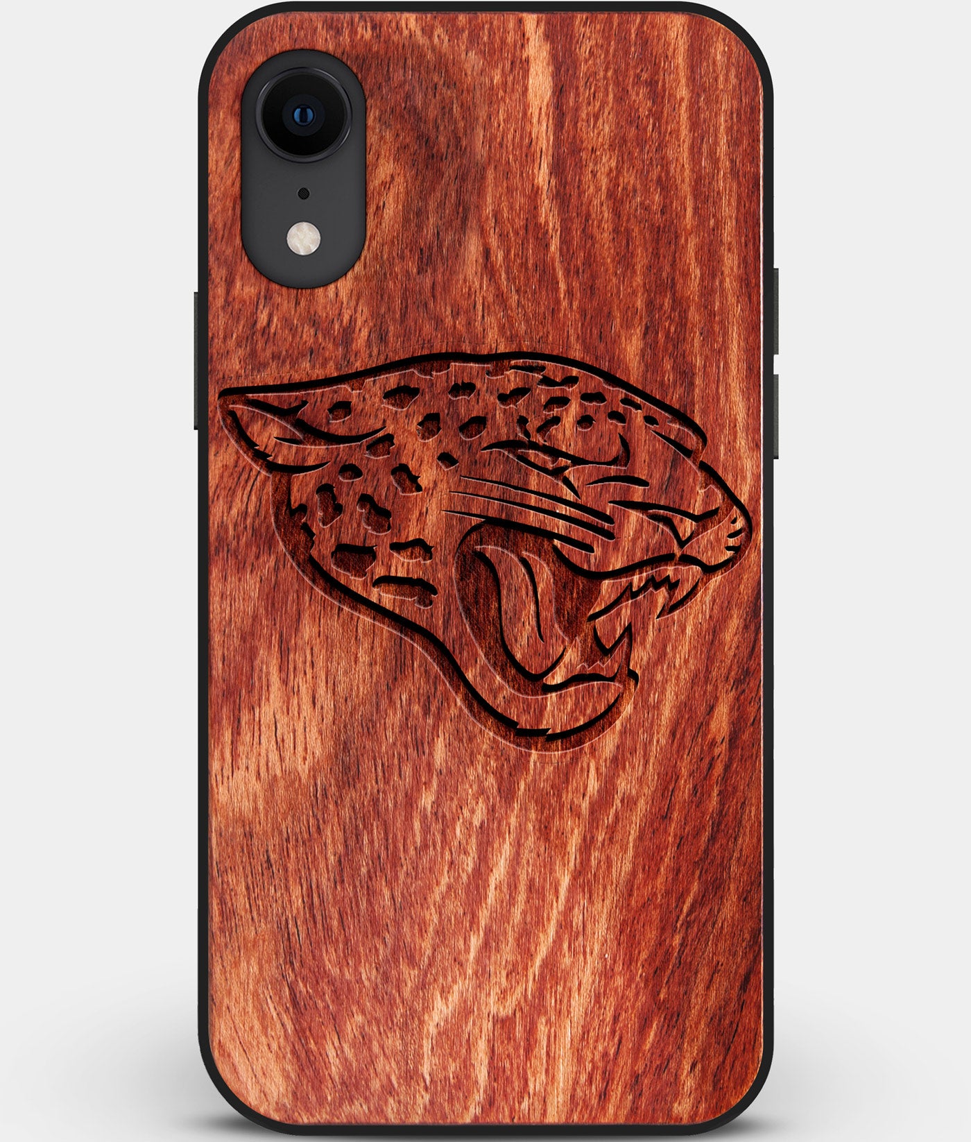 Custom Carved Wood Jacksonville Jaguars iPhone XR Case | Personalized Mahogany Wood Jacksonville Jaguars Cover, Birthday Gift, Gifts For Him, Monogrammed Gift For Fan | by Engraved In Nature
