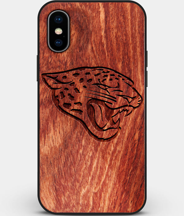 Custom Carved Wood Jacksonville Jaguars iPhone X/XS Case | Personalized Mahogany Wood Jacksonville Jaguars Cover, Birthday Gift, Gifts For Him, Monogrammed Gift For Fan | by Engraved In Nature