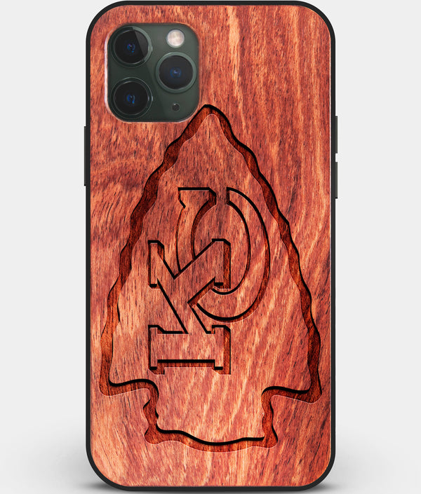 Custom Carved Wood Kansas City Chiefs iPhone 11 Pro Max Case | Personalized Mahogany Wood Kansas City Chiefs Cover, Birthday Gift, Gifts For Him, Monogrammed Gift For Fan | by Engraved In Nature