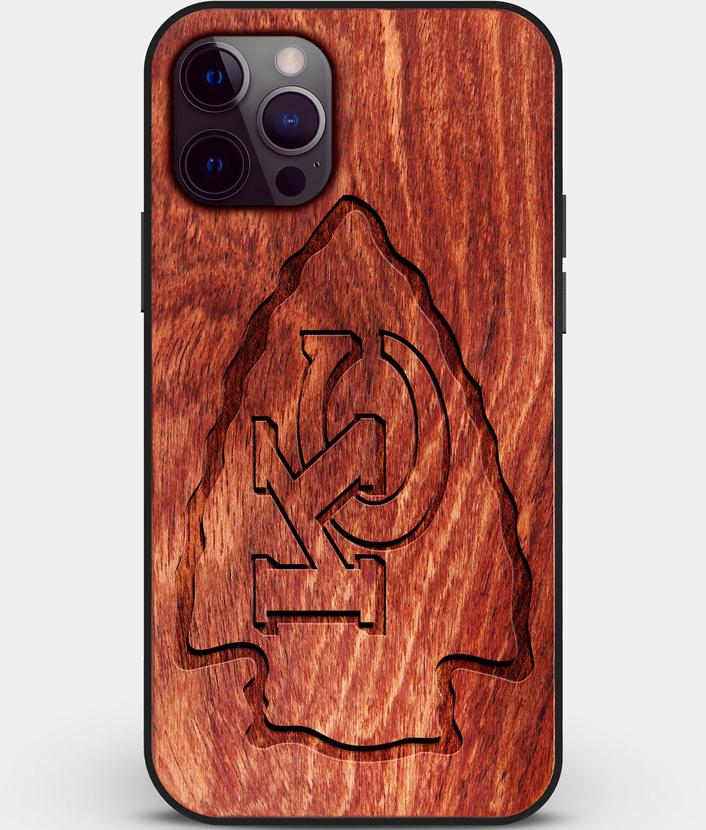 Custom Carved Wood Kansas City Chiefs iPhone 12 Pro Case | Personalized Mahogany Wood Kansas City Chiefs Cover, Birthday Gift, Gifts For Him, Monogrammed Gift For Fan | by Engraved In Nature