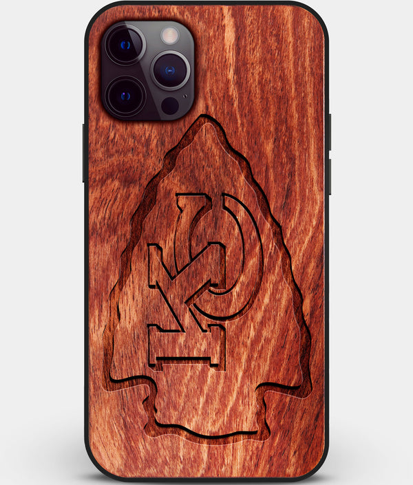 Custom Carved Wood Kansas City Chiefs iPhone 12 Pro Case | Personalized Mahogany Wood Kansas City Chiefs Cover, Birthday Gift, Gifts For Him, Monogrammed Gift For Fan | by Engraved In Nature