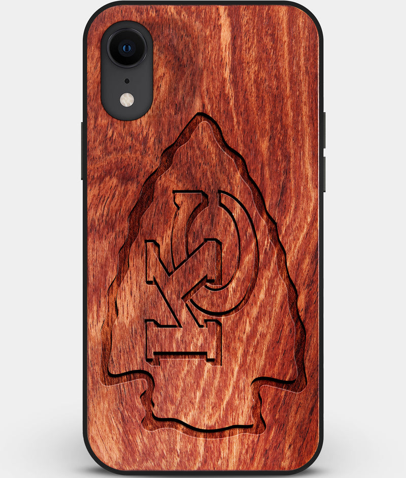 Custom Carved Wood Kansas City Chiefs iPhone XR Case | Personalized Mahogany Wood Kansas City Chiefs Cover, Birthday Gift, Gifts For Him, Monogrammed Gift For Fan | by Engraved In Nature