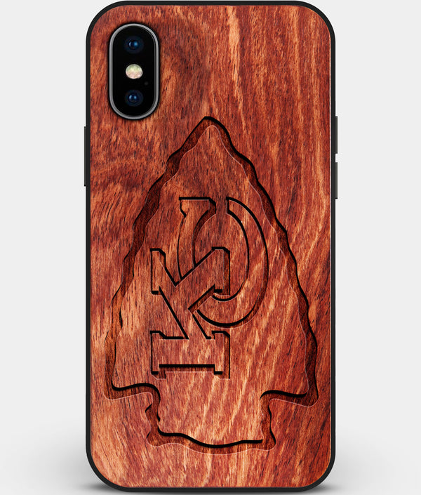 Custom Carved Wood Kansas City Chiefs iPhone X/XS Case | Personalized Mahogany Wood Kansas City Chiefs Cover, Birthday Gift, Gifts For Him, Monogrammed Gift For Fan | by Engraved In Nature
