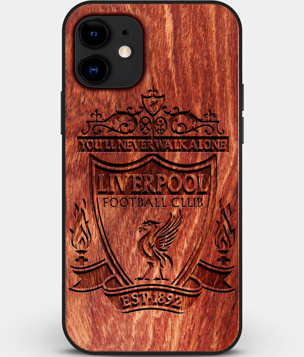 Custom Carved Wood Liverpool F.C. iPhone 11 Case | Personalized Mahogany Wood Liverpool F.C. Cover, Birthday Gift, Gifts For Him, Monogrammed Gift For Fan | by Engraved In Nature