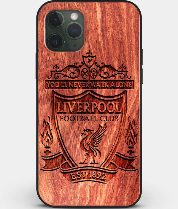 Custom Carved Wood Liverpool F.C. iPhone 11 Pro Case | Personalized Mahogany Wood Liverpool F.C. Cover, Birthday Gift, Gifts For Him, Monogrammed Gift For Fan | by Engraved In Nature