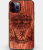 Custom Carved Wood Liverpool F.C. iPhone 12 Pro Case | Personalized Mahogany Wood Liverpool F.C. Cover, Birthday Gift, Gifts For Him, Monogrammed Gift For Fan | by Engraved In Nature