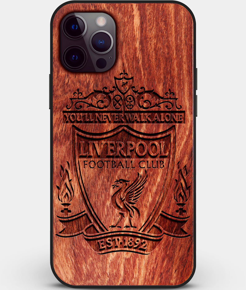 Custom Carved Wood Liverpool F.C. iPhone 12 Pro Max Case | Personalized Mahogany Wood Liverpool F.C. Cover, Birthday Gift, Gifts For Him, Monogrammed Gift For Fan | by Engraved In Nature