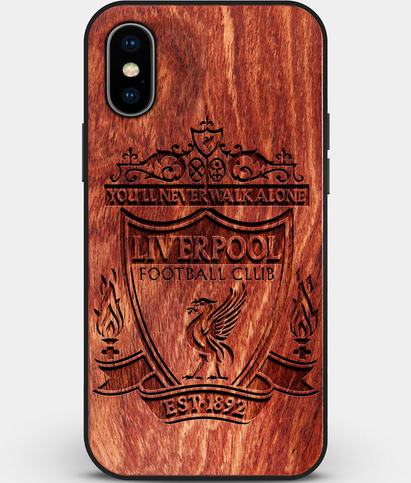 Custom Carved Wood Liverpool F.C. iPhone XS Max Case | Personalized Mahogany Wood Liverpool F.C. Cover, Birthday Gift, Gifts For Him, Monogrammed Gift For Fan | by Engraved In Nature