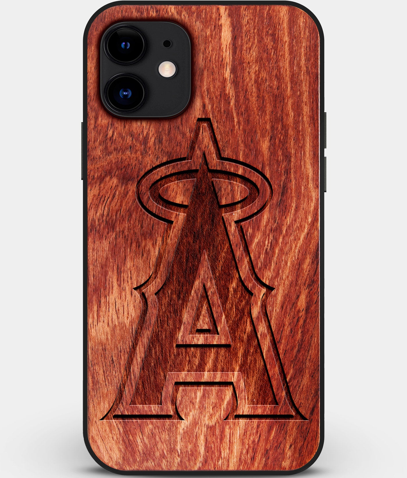Custom Carved Wood Los Angeles Angels iPhone 11 Case | Personalized Mahogany Wood Los Angeles Angels Cover, Birthday Gift, Gifts For Him, Monogrammed Gift For Fan | by Engraved In Nature