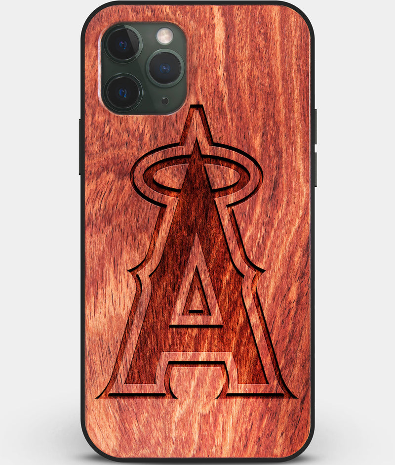 Custom Carved Wood Los Angeles Angels iPhone 11 Pro Max Case | Personalized Mahogany Wood Los Angeles Angels Cover, Birthday Gift, Gifts For Him, Monogrammed Gift For Fan | by Engraved In Nature