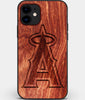 Custom Carved Wood Los Angeles Angels iPhone 12 Case | Personalized Mahogany Wood Los Angeles Angels Cover, Birthday Gift, Gifts For Him, Monogrammed Gift For Fan | by Engraved In Nature