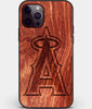 Custom Carved Wood Los Angeles Angels iPhone 12 Pro Case | Personalized Mahogany Wood Los Angeles Angels Cover, Birthday Gift, Gifts For Him, Monogrammed Gift For Fan | by Engraved In Nature