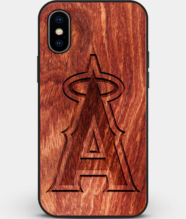 Custom Carved Wood Los Angeles Angels iPhone X/XS Case | Personalized Mahogany Wood Los Angeles Angels Cover, Birthday Gift, Gifts For Him, Monogrammed Gift For Fan | by Engraved In Nature