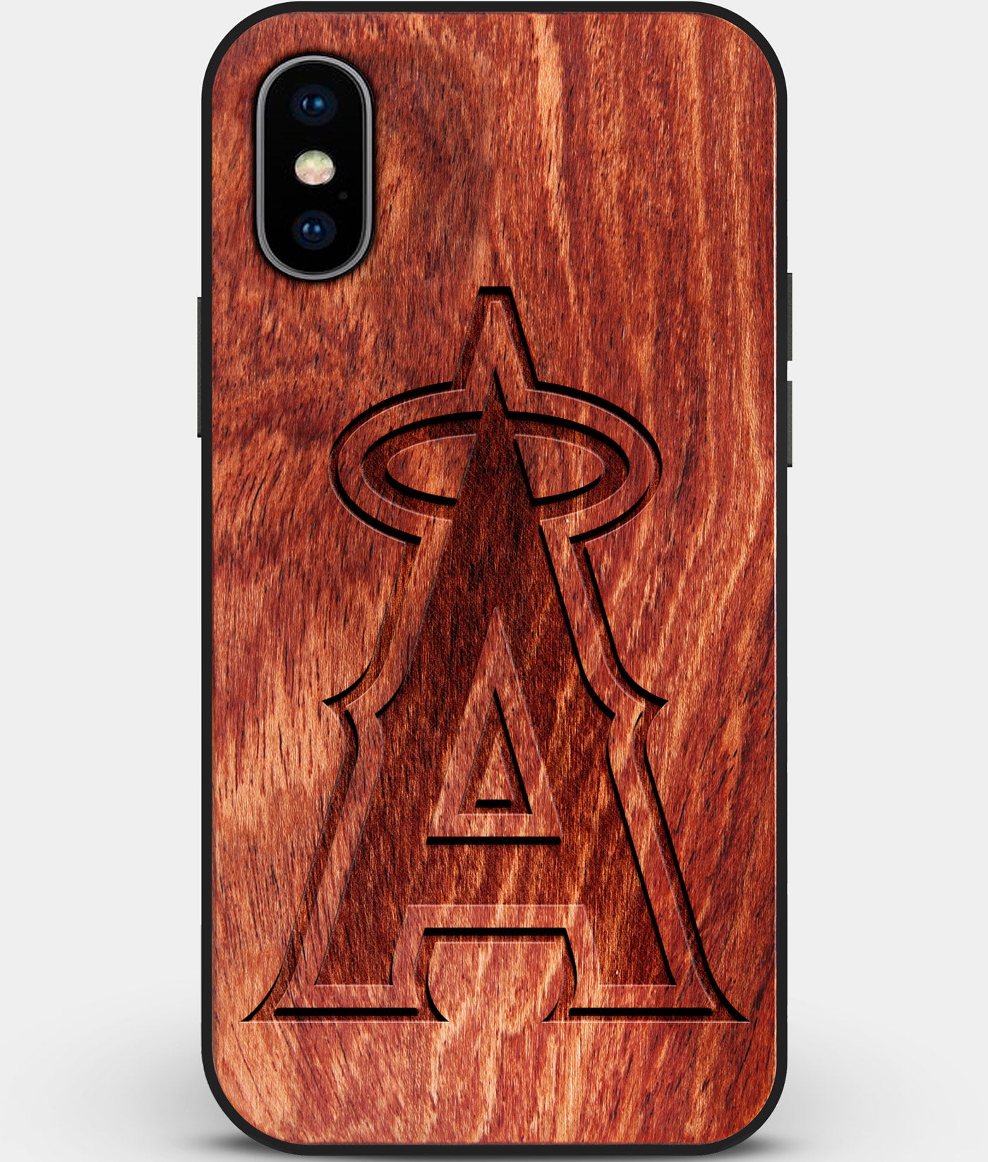 Custom Carved Wood Los Angeles Angels iPhone XS Max Case | Personalized Mahogany Wood Los Angeles Angels Cover, Birthday Gift, Gifts For Him, Monogrammed Gift For Fan | by Engraved In Nature