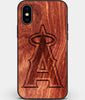 Custom Carved Wood Los Angeles Angels iPhone XS Max Case | Personalized Mahogany Wood Los Angeles Angels Cover, Birthday Gift, Gifts For Him, Monogrammed Gift For Fan | by Engraved In Nature