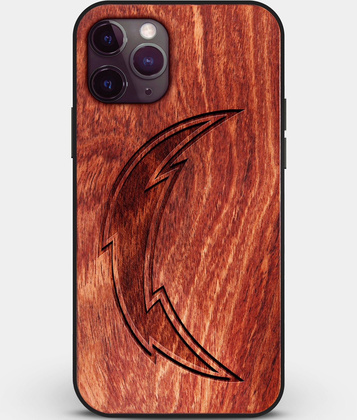 Custom Carved Wood Los Angeles Chargers iPhone 11 Pro Max Case | Personalized Mahogany Wood Los Angeles Chargers Cover, Birthday Gift, Gifts For Him, Monogrammed Gift For Fan | by Engraved In Nature