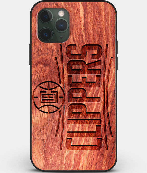 Custom Carved Wood Los Angeles Clippers iPhone 11 Pro Case | Personalized Mahogany Wood Los Angeles Clippers Cover, Birthday Gift, Gifts For Him, Monogrammed Gift For Fan | by Engraved In Nature