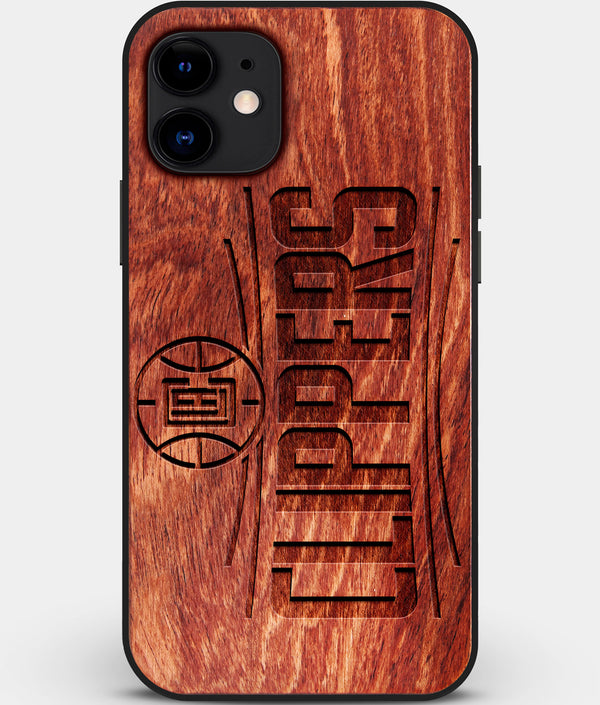 Custom Carved Wood Los Angeles Clippers iPhone 12 Mini Case | Personalized Mahogany Wood Los Angeles Clippers Cover, Birthday Gift, Gifts For Him, Monogrammed Gift For Fan | by Engraved In Nature