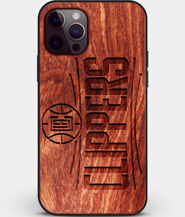 Custom Carved Wood Los Angeles Clippers iPhone 12 Pro Case | Personalized Mahogany Wood Los Angeles Clippers Cover, Birthday Gift, Gifts For Him, Monogrammed Gift For Fan | by Engraved In Nature