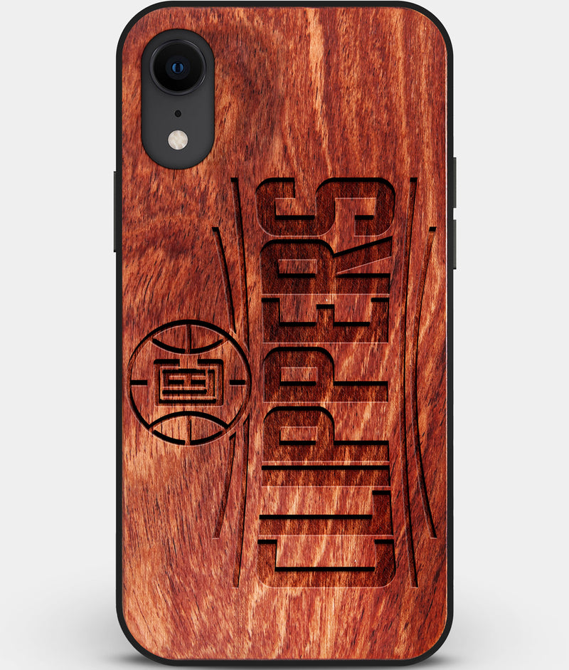 Custom Carved Wood Los Angeles Clippers iPhone XR Case | Personalized Mahogany Wood Los Angeles Clippers Cover, Birthday Gift, Gifts For Him, Monogrammed Gift For Fan | by Engraved In Nature