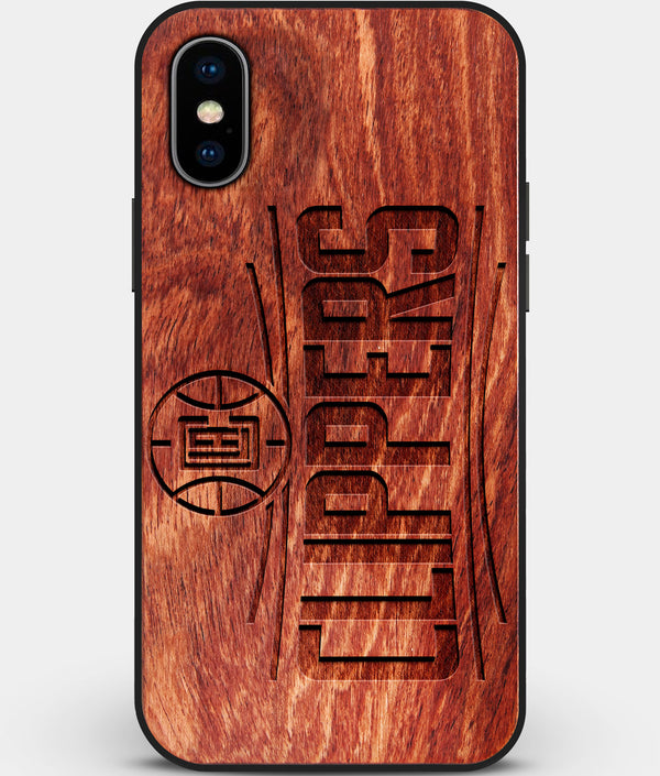 Custom Carved Wood Los Angeles Clippers iPhone X/XS Case | Personalized Mahogany Wood Los Angeles Clippers Cover, Birthday Gift, Gifts For Him, Monogrammed Gift For Fan | by Engraved In Nature