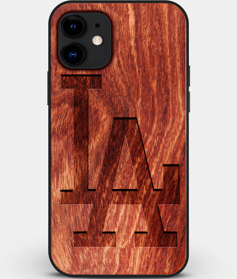 Custom Carved Wood Los Angeles Dodgers iPhone 11 Case Classic | Personalized Mahogany Wood Los Angeles Dodgers Cover, Birthday Gift, Gifts For Him, Monogrammed Gift For Fan | by Engraved In Nature