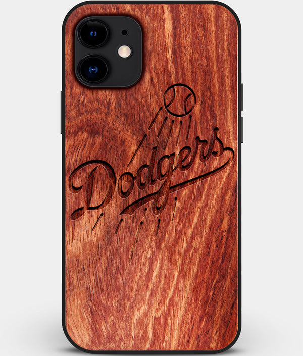 Custom Carved Wood Los Angeles Dodgers iPhone 11 Case | Personalized Mahogany Wood Los Angeles Dodgers Cover, Birthday Gift, Gifts For Him, Monogrammed Gift For Fan | by Engraved In Nature
