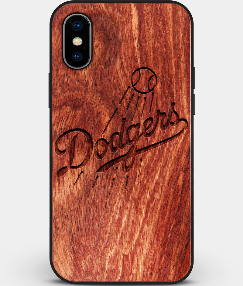 Custom Carved Wood Los Angeles Dodgers iPhone X/XS Case | Personalized Mahogany Wood Los Angeles Dodgers Cover, Birthday Gift, Gifts For Him, Monogrammed Gift For Fan | by Engraved In Nature