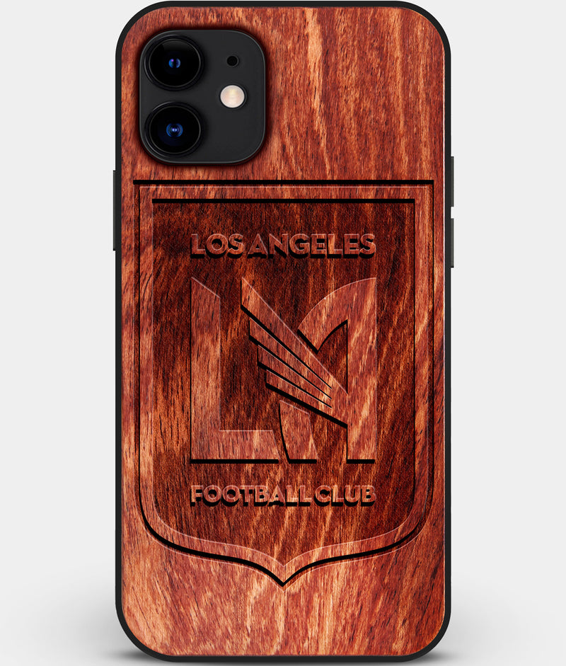 Custom Carved Wood Los Angeles FC iPhone 11 Case | Personalized Mahogany Wood Los Angeles FC Cover, Birthday Gift, Gifts For Him, Monogrammed Gift For Fan | by Engraved In Nature