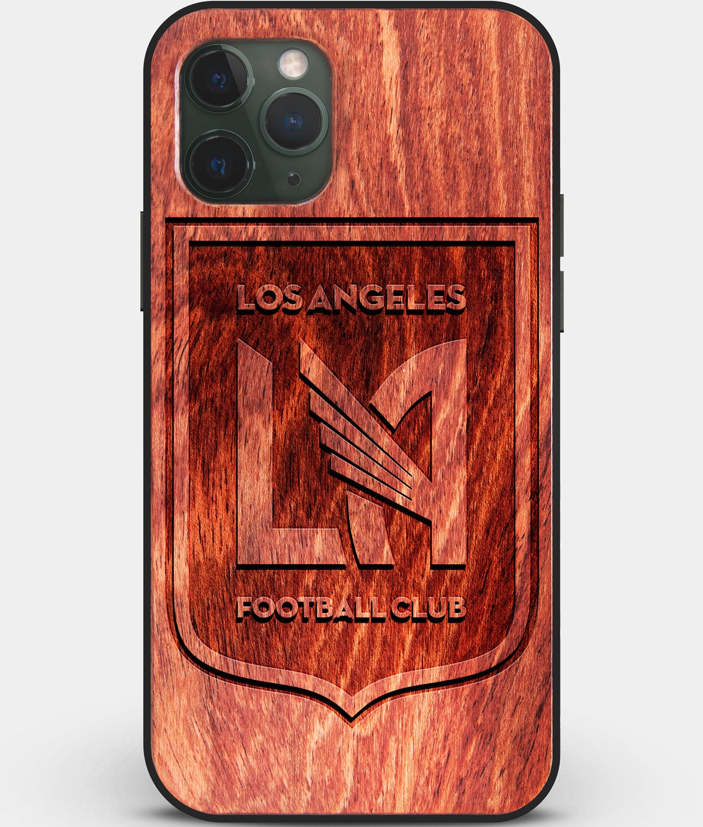 Custom Carved Wood Los Angeles FC iPhone 11 Pro Case | Personalized Mahogany Wood Los Angeles FC Cover, Birthday Gift, Gifts For Him, Monogrammed Gift For Fan | by Engraved In Nature