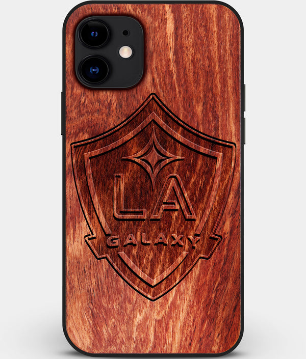 Custom Carved Wood Los Angeles Galaxy iPhone 11 Case | Personalized Mahogany Wood Los Angeles Galaxy Cover, Birthday Gift, Gifts For Him, Monogrammed Gift For Fan | by Engraved In Nature