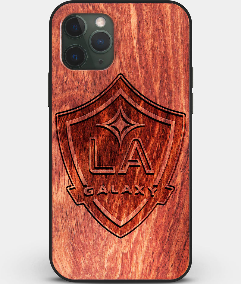 Custom Carved Wood Los Angeles Galaxy iPhone 11 Pro Case | Personalized Mahogany Wood Los Angeles Galaxy Cover, Birthday Gift, Gifts For Him, Monogrammed Gift For Fan | by Engraved In Nature