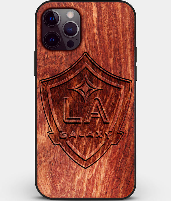 Custom Carved Wood Los Angeles Galaxy iPhone 12 Pro Case | Personalized Mahogany Wood Los Angeles Galaxy Cover, Birthday Gift, Gifts For Him, Monogrammed Gift For Fan | by Engraved In Nature