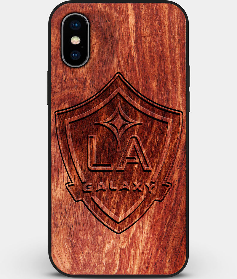 Custom Carved Wood Los Angeles Galaxy iPhone X/XS Case | Personalized Mahogany Wood Los Angeles Galaxy Cover, Birthday Gift, Gifts For Him, Monogrammed Gift For Fan | by Engraved In Nature