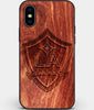 Custom Carved Wood Los Angeles Galaxy iPhone X/XS Case | Personalized Mahogany Wood Los Angeles Galaxy Cover, Birthday Gift, Gifts For Him, Monogrammed Gift For Fan | by Engraved In Nature