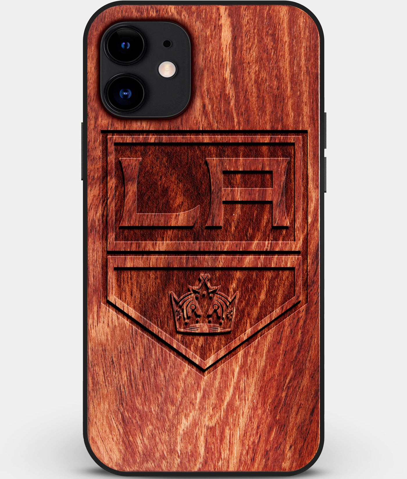 Custom Carved Wood Los Angeles Kings iPhone 12 Case | Personalized Mahogany Wood Los Angeles Kings Cover, Birthday Gift, Gifts For Him, Monogrammed Gift For Fan | by Engraved In Nature