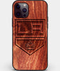 Custom Carved Wood Los Angeles Kings iPhone 12 Pro Case | Personalized Mahogany Wood Los Angeles Kings Cover, Birthday Gift, Gifts For Him, Monogrammed Gift For Fan | by Engraved In Nature