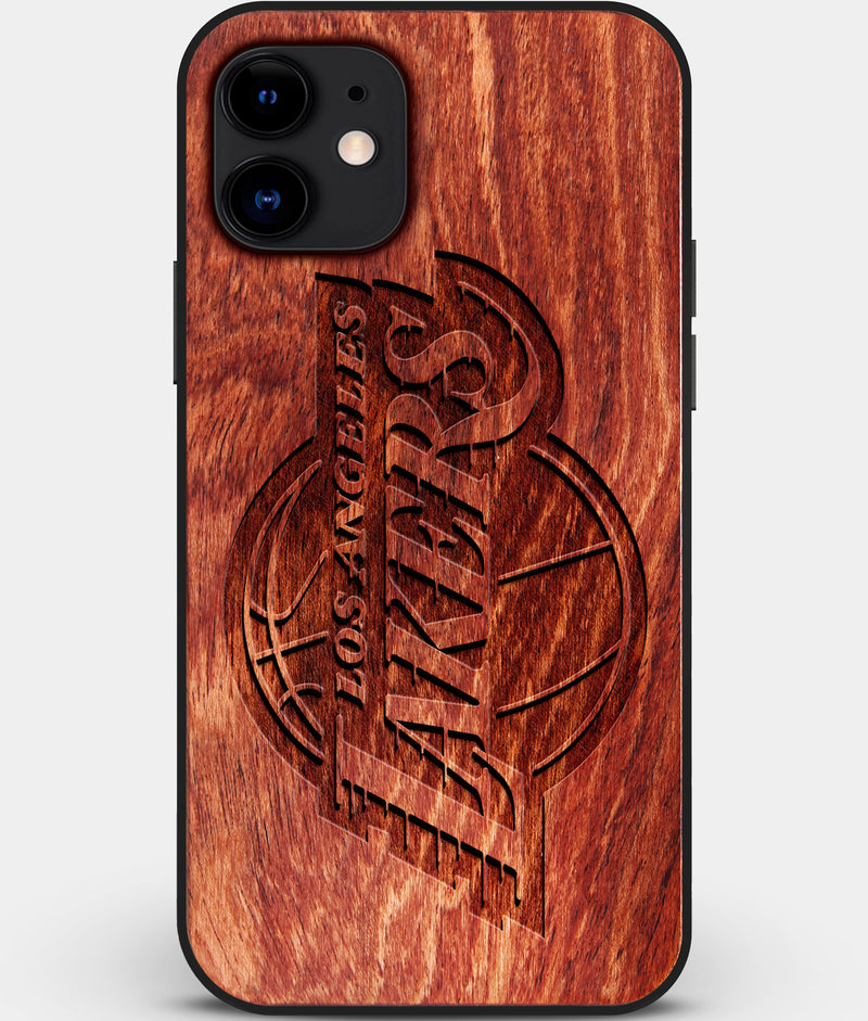 Custom Carved Wood Los Angeles Lakers iPhone 12 Case | Personalized Mahogany Wood Los Angeles Lakers Cover, Birthday Gift, Gifts For Him, Monogrammed Gift For Fan | by Engraved In Nature
