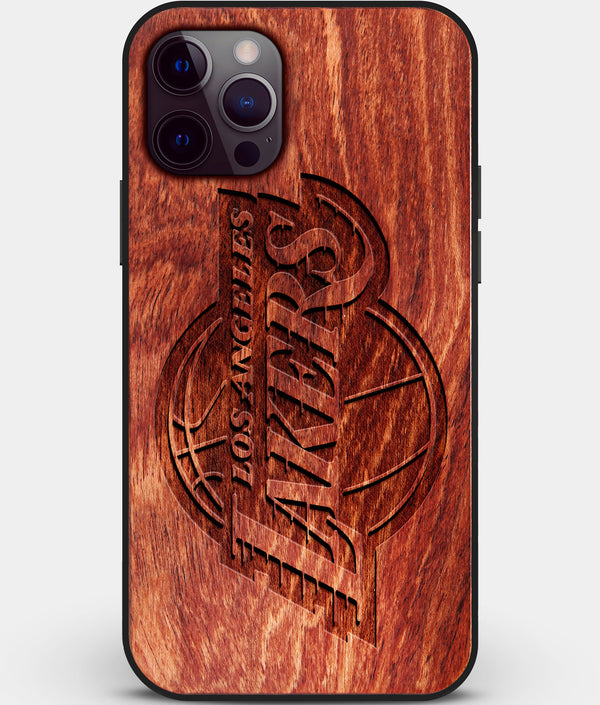 Custom Carved Wood Los Angeles Lakers iPhone 12 Pro Case | Personalized Mahogany Wood Los Angeles Lakers Cover, Birthday Gift, Gifts For Him, Monogrammed Gift For Fan | by Engraved In Nature