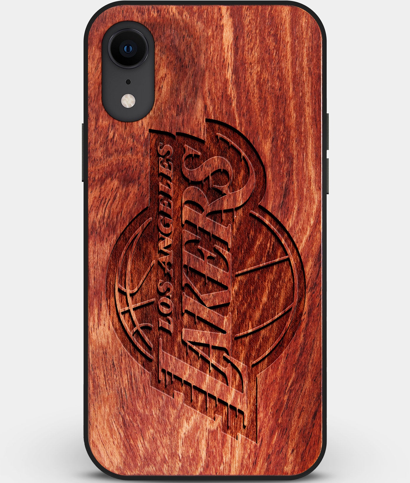 Custom Carved Wood Los Angeles Lakers iPhone XR Case | Personalized Mahogany Wood Los Angeles Lakers Cover, Birthday Gift, Gifts For Him, Monogrammed Gift For Fan | by Engraved In Nature