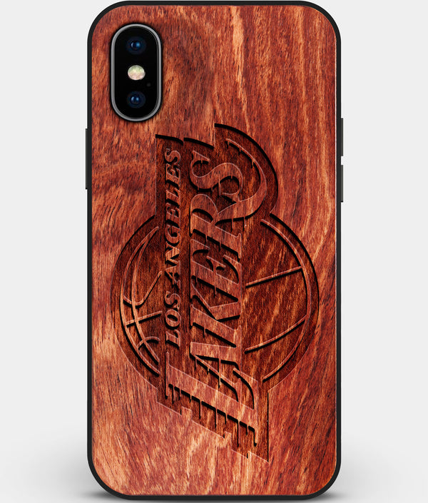 Custom Carved Wood Los Angeles Lakers iPhone X/XS Case | Personalized Mahogany Wood Los Angeles Lakers Cover, Birthday Gift, Gifts For Him, Monogrammed Gift For Fan | by Engraved In Nature