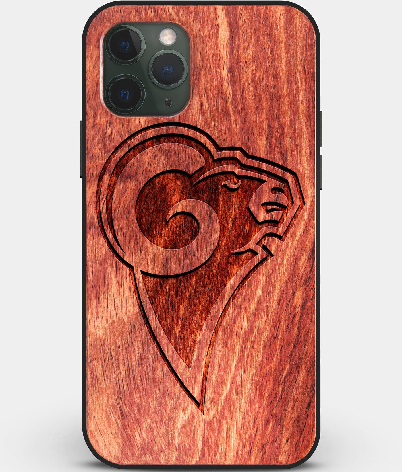 Custom Carved Wood Los Angeles Rams iPhone 11 Pro Case | Personalized Mahogany Wood Los Angeles Rams Cover, Birthday Gift, Gifts For Him, Monogrammed Gift For Fan | by Engraved In Nature