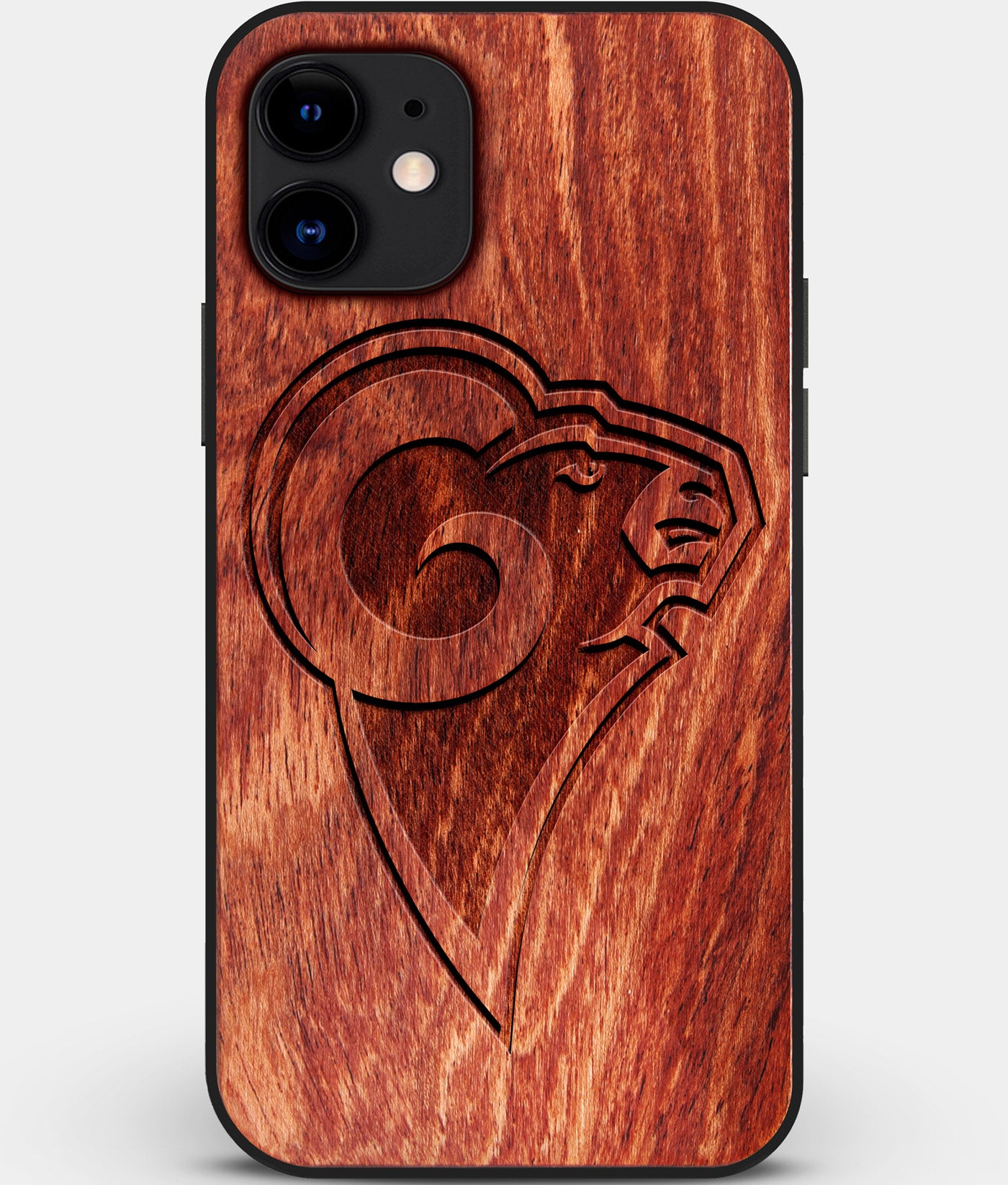 Custom Carved Wood Los Angeles Rams iPhone 12 Case | Personalized Mahogany Wood Los Angeles Rams Cover, Birthday Gift, Gifts For Him, Monogrammed Gift For Fan | by Engraved In Nature