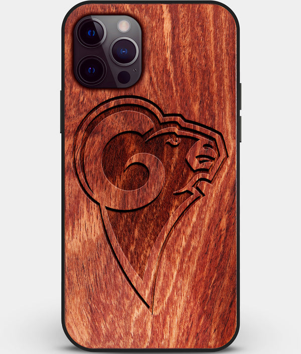 Custom Carved Wood Los Angeles Rams iPhone 12 Pro Case | Personalized Mahogany Wood Los Angeles Rams Cover, Birthday Gift, Gifts For Him, Monogrammed Gift For Fan | by Engraved In Nature