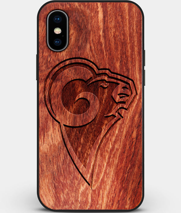 Custom Carved Wood Los Angeles Rams iPhone X/XS Case | Personalized Mahogany Wood Los Angeles Rams Cover, Birthday Gift, Gifts For Him, Monogrammed Gift For Fan | by Engraved In Nature