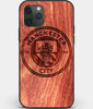Custom Carved Wood Manchester City F.C. iPhone 11 Pro Case | Personalized Mahogany Wood Manchester City F.C. Cover, Birthday Gift, Gifts For Him, Monogrammed Gift For Fan | by Engraved In Nature