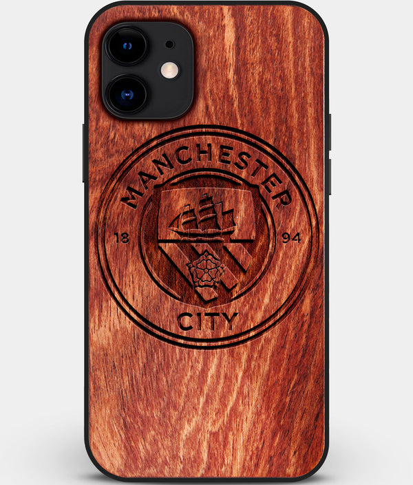 Custom Carved Wood Manchester City F.C. iPhone 12 Case | Personalized Mahogany Wood Manchester City F.C. Cover, Birthday Gift, Gifts For Him, Monogrammed Gift For Fan | by Engraved In Nature