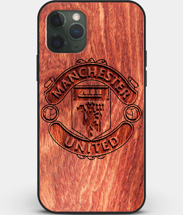 Custom Carved Wood Manchester United F.C. iPhone 11 Pro Case | Personalized Mahogany Wood Manchester United F.C. Cover, Birthday Gift, Gifts For Him, Monogrammed Gift For Fan | by Engraved In Nature